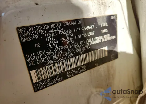 2018 Toyota Rav4 Adventure z USA, uszkodzony, nr VIN JTMRFREV6JJ177940